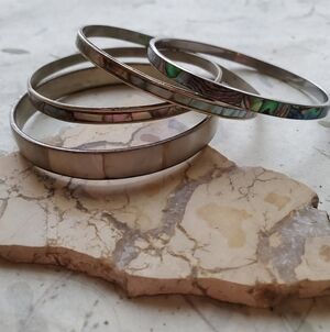 Vintage Albalone Shell Bangles - Set Of 4